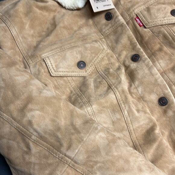 NEW NWT Small S Levi's Dijon Jacket & Coats Suede Sherpa Fur Lined Trucker - Picture 11 of 15